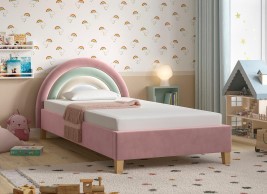 Rainbow Kids Velvet-Finish Bed Frame