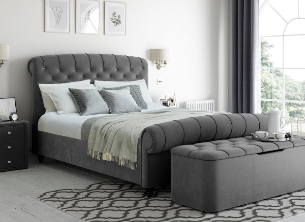 Ellis Velvet-Finish Upholstered Bed second priority image