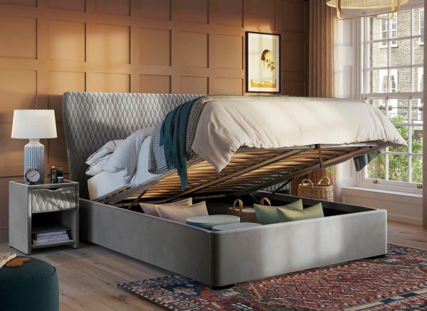 Grove Velvet-Finish Upholstered Ottoman Bed Frame third priority image