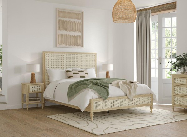 Light Vintage Rattan Wooden Bed Frame second priority image