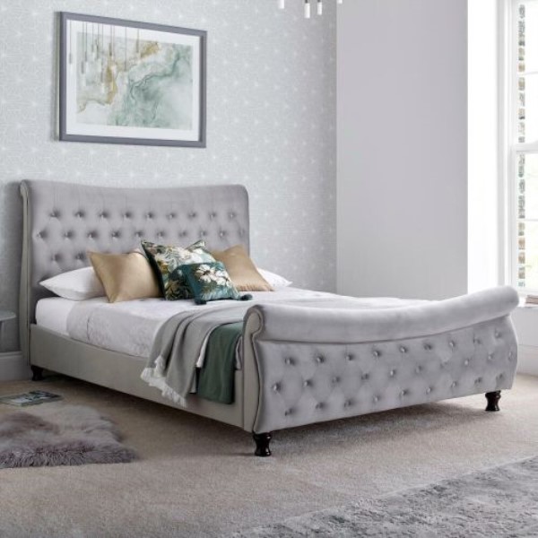 Oxford Velvet Fabric Sleigh Bed Happy Beds BedBoy