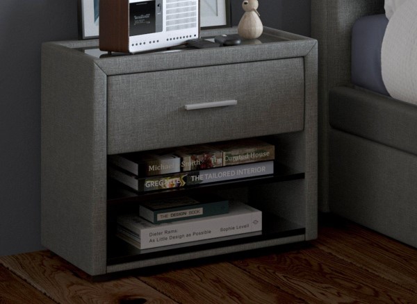 Buy Seoul / William Upholstered USB Charging Bedside Table Today With Free Delivery