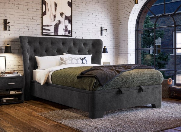 Buy Wells Velvet-Finish Ottoman Bed Frame Today With Free Delivery