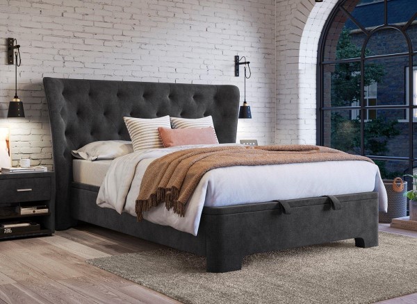 Buy Wells Velvet-Finish Ottoman Bed Frame Today With Free Delivery